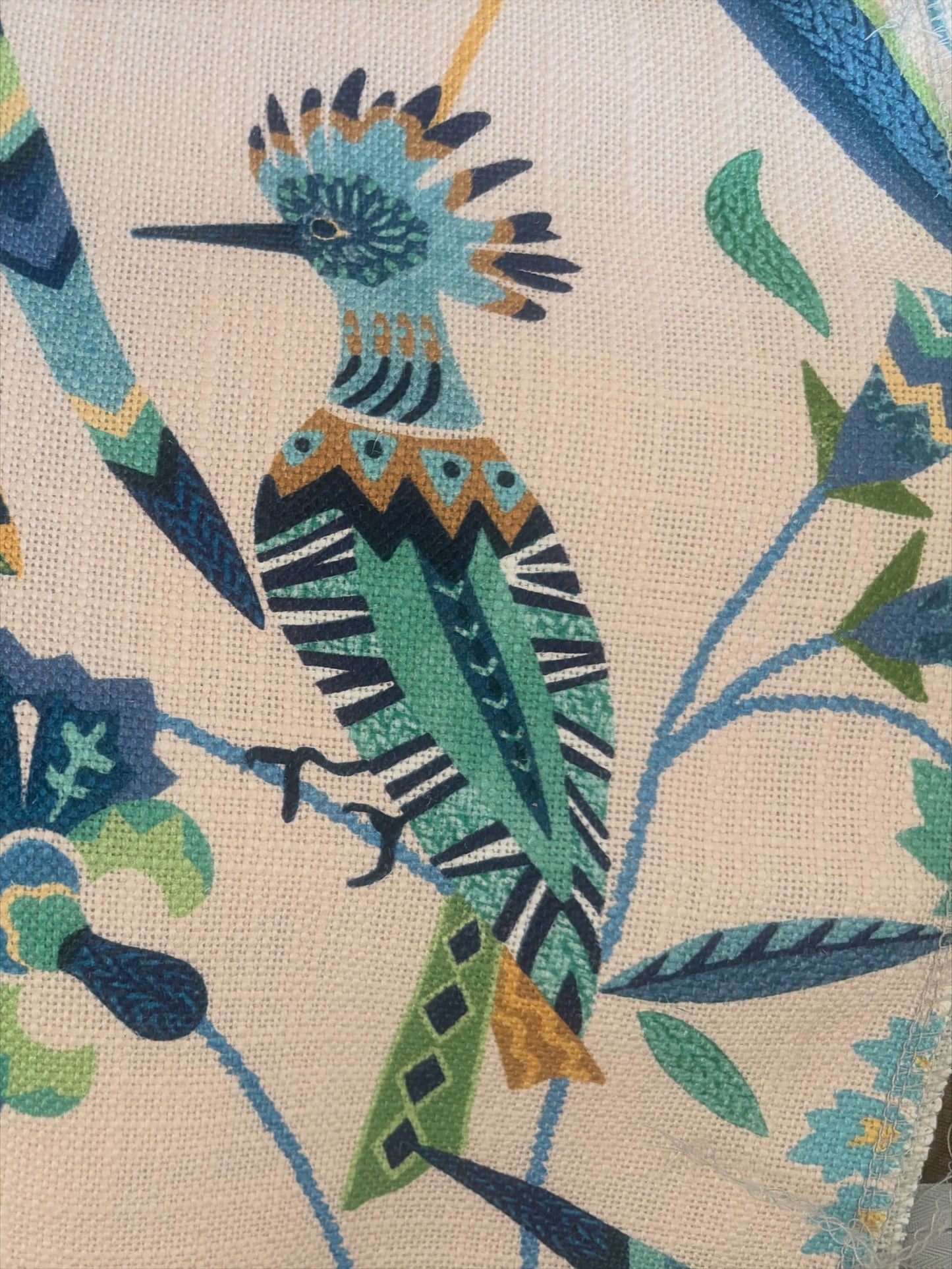 PARADISA- Handmade lumbar cushion cover with modern botanical design and pom pom or fringetrim.