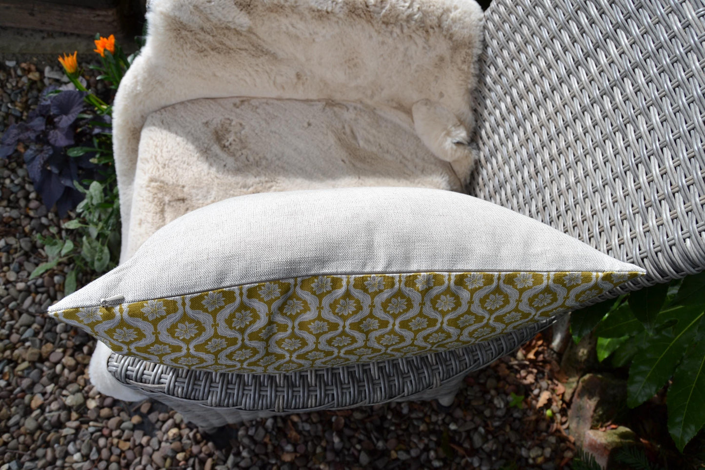MILLIE - Handmade Giverny Cushion Cover – Cotton Linen Blend, Green Blue Mustard