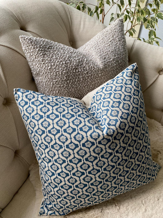 MILLIE- Handmade Giverny Cushion Cover – Cotton Linen Blend, Green Blue Mustard