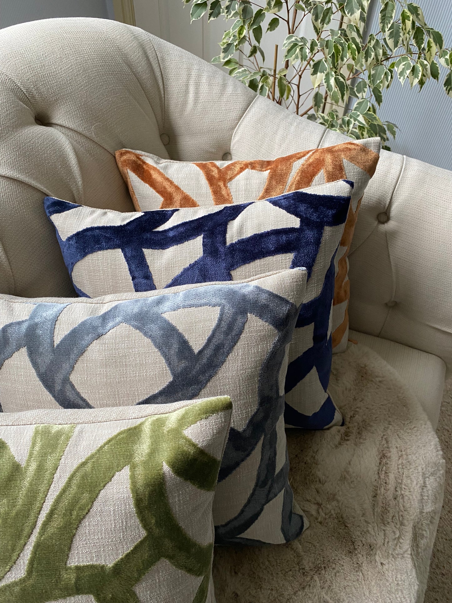 LIVIA- Velvet abstract patterned handmade cushion cover.
