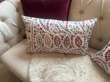 Sanderson Jayshree Zoffany Red & Blue Embroidered Lumbar Cushion Covers – Pair, 35 × 60cm