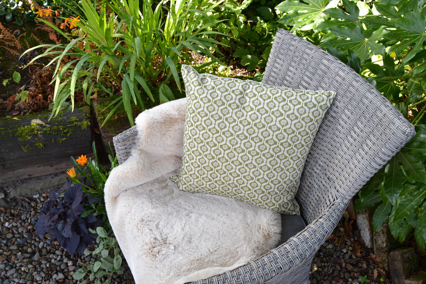 MILLIE - Handmade Giverny Cushion Cover – Cotton Linen Blend, Green Blue Mustard