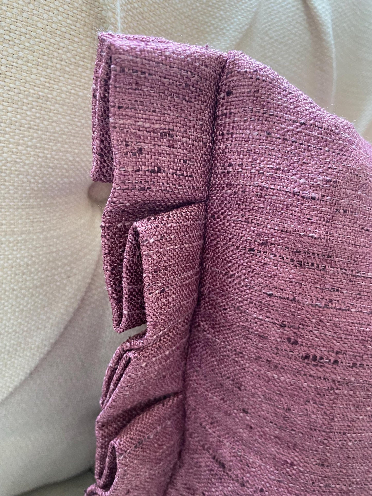 CLAVELL Handmade pink cushion cover with knife pleat detail. UK