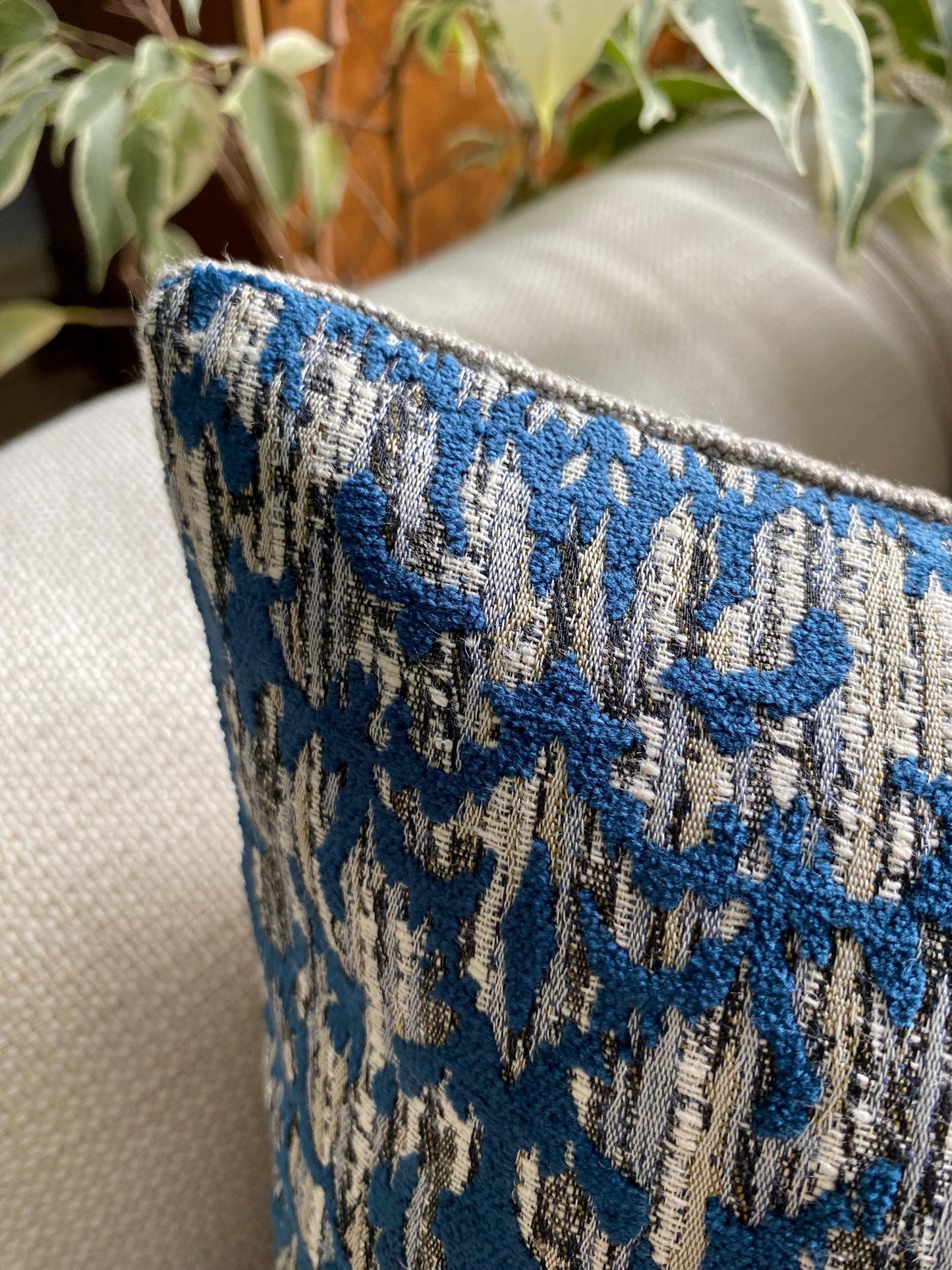 LUCCA - Handmade cushion cover in blue, indigo chenille fabric.