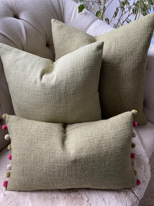 LYRA - Green boucle weave handmade cushion cover.
