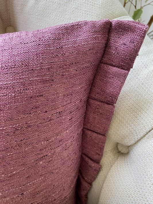CLAVELL Handmade pink cushion cover with knife pleat detail. UK