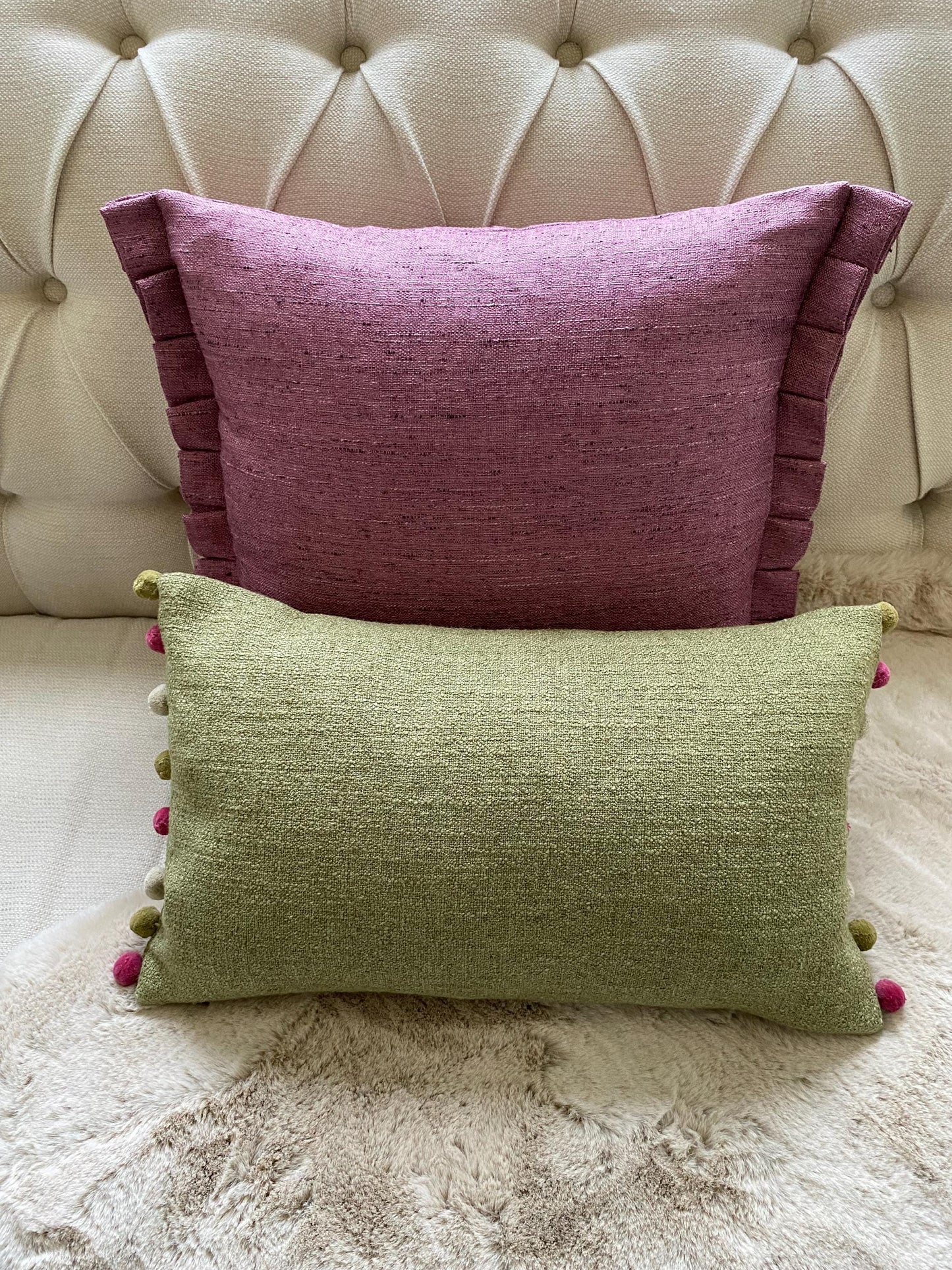 CLAVELL Handmade pink cushion cover with knife pleat detail. UK