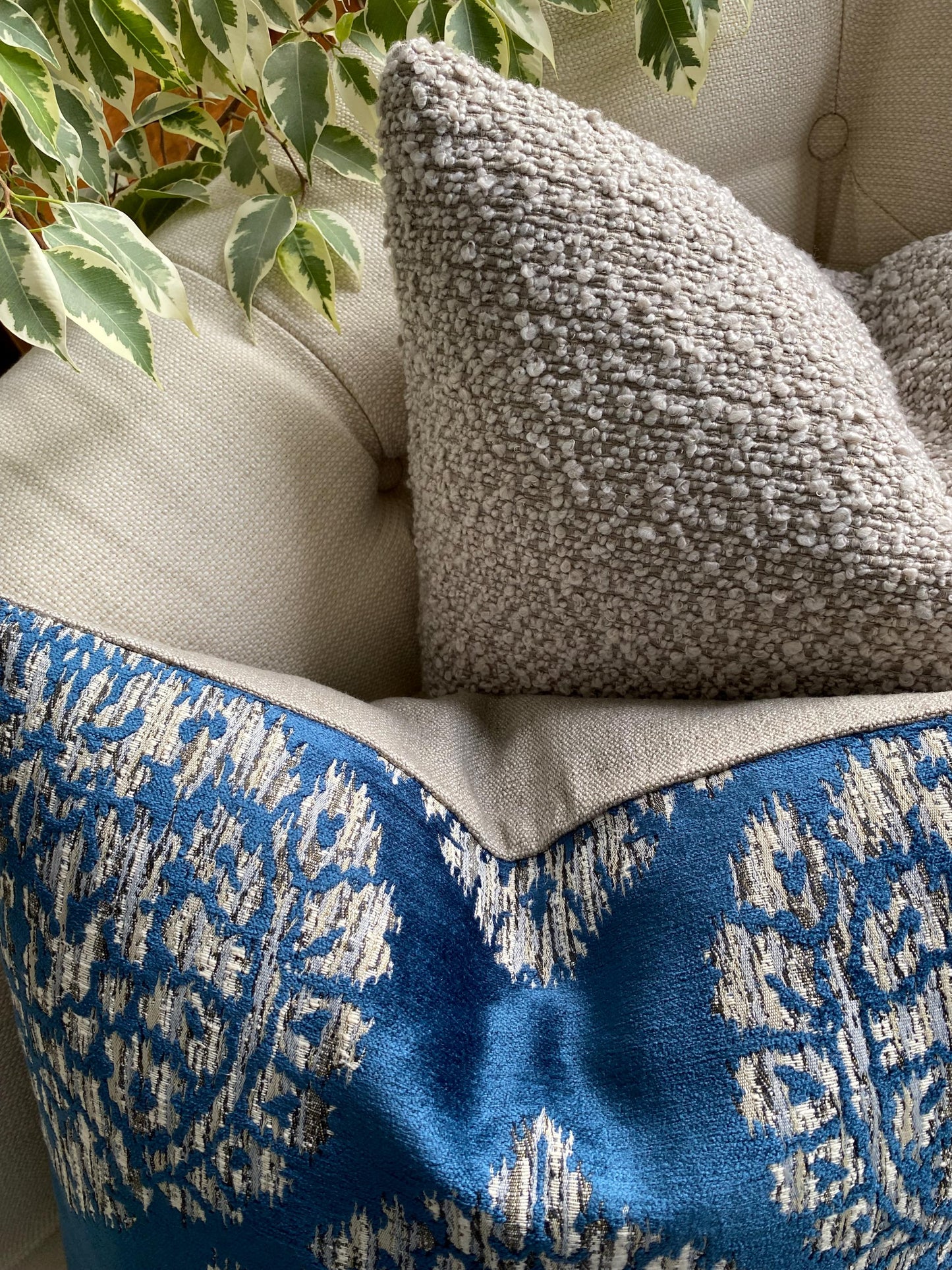 LUCCA - Handmade cushion cover in blue, indigo chenille fabric.