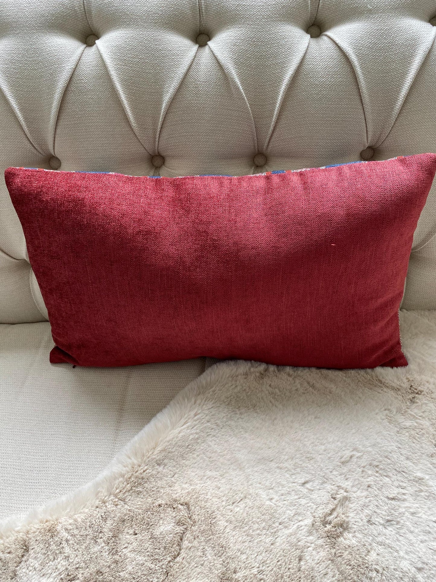 DENVER - Handmade woven red and blue vertical stripe cushion cover.