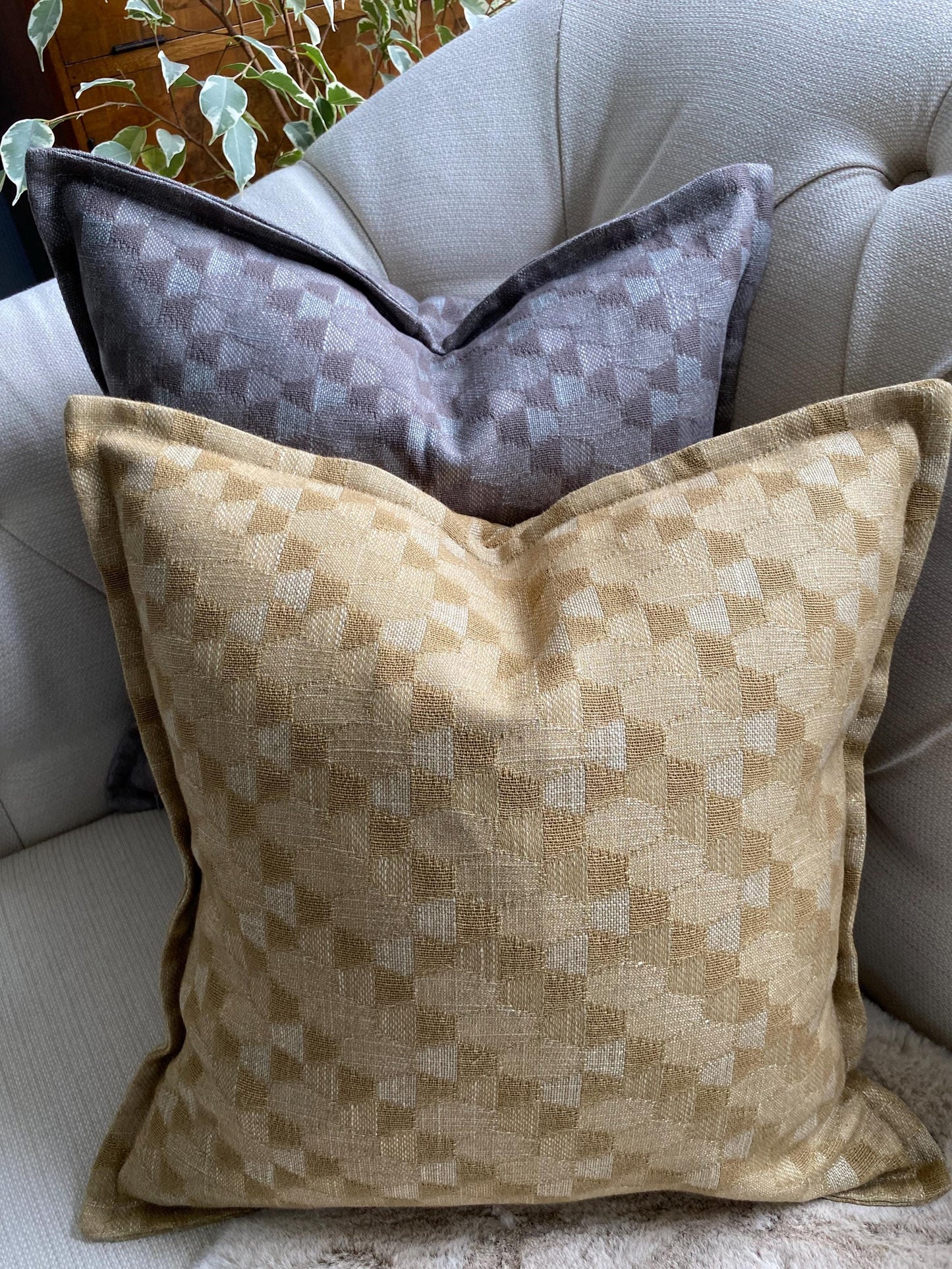 NOYA - Handmade gold or grey woven textured cushion cover.