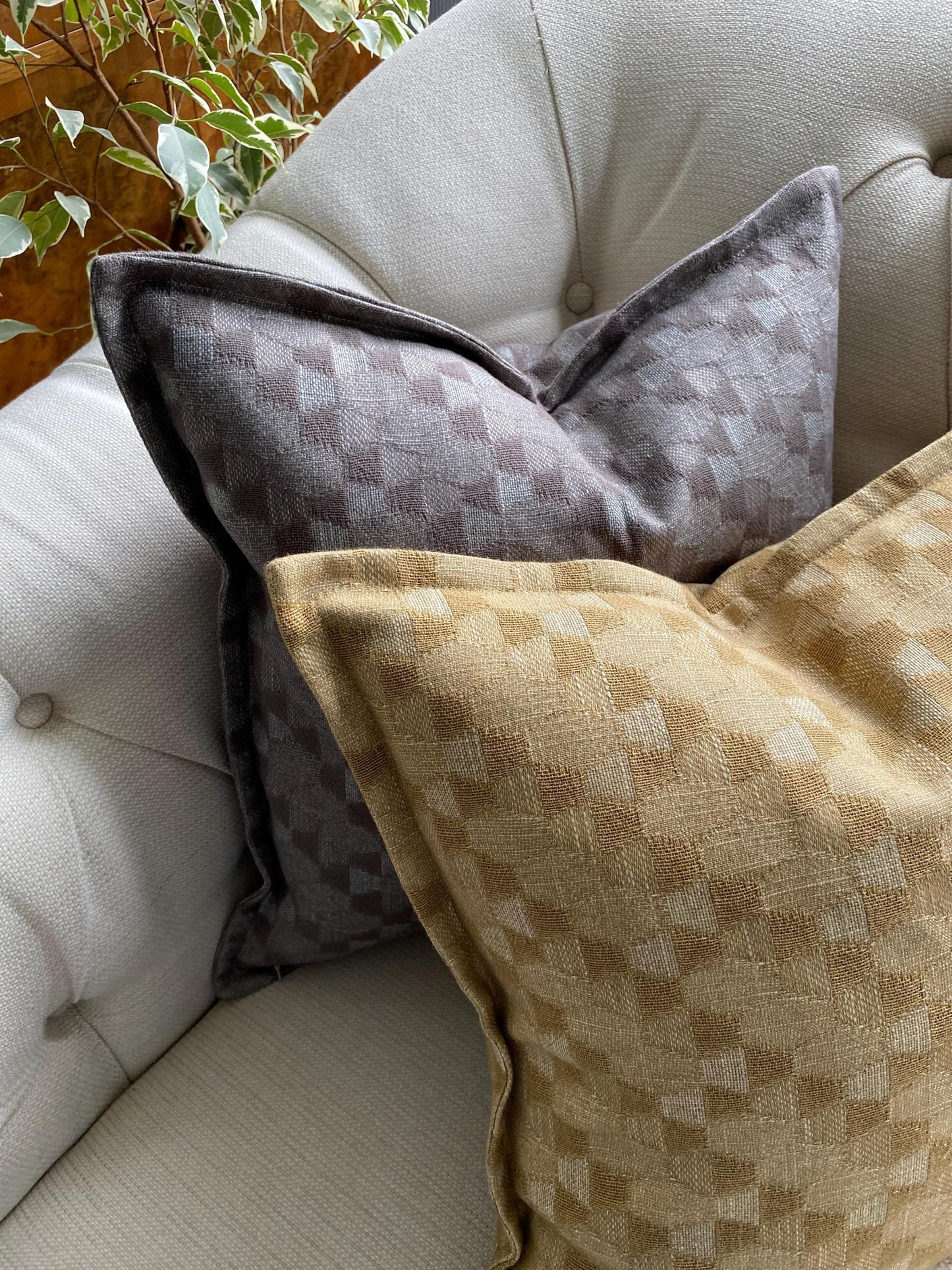 NOYA - Handmade gold or grey woven textured cushion cover.