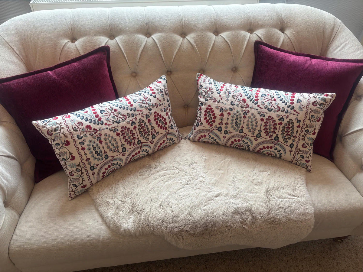 Sanderson Jayshree Zoffany Red & Blue Embroidered Lumbar Cushion Covers – Pair, 35 × 60cm