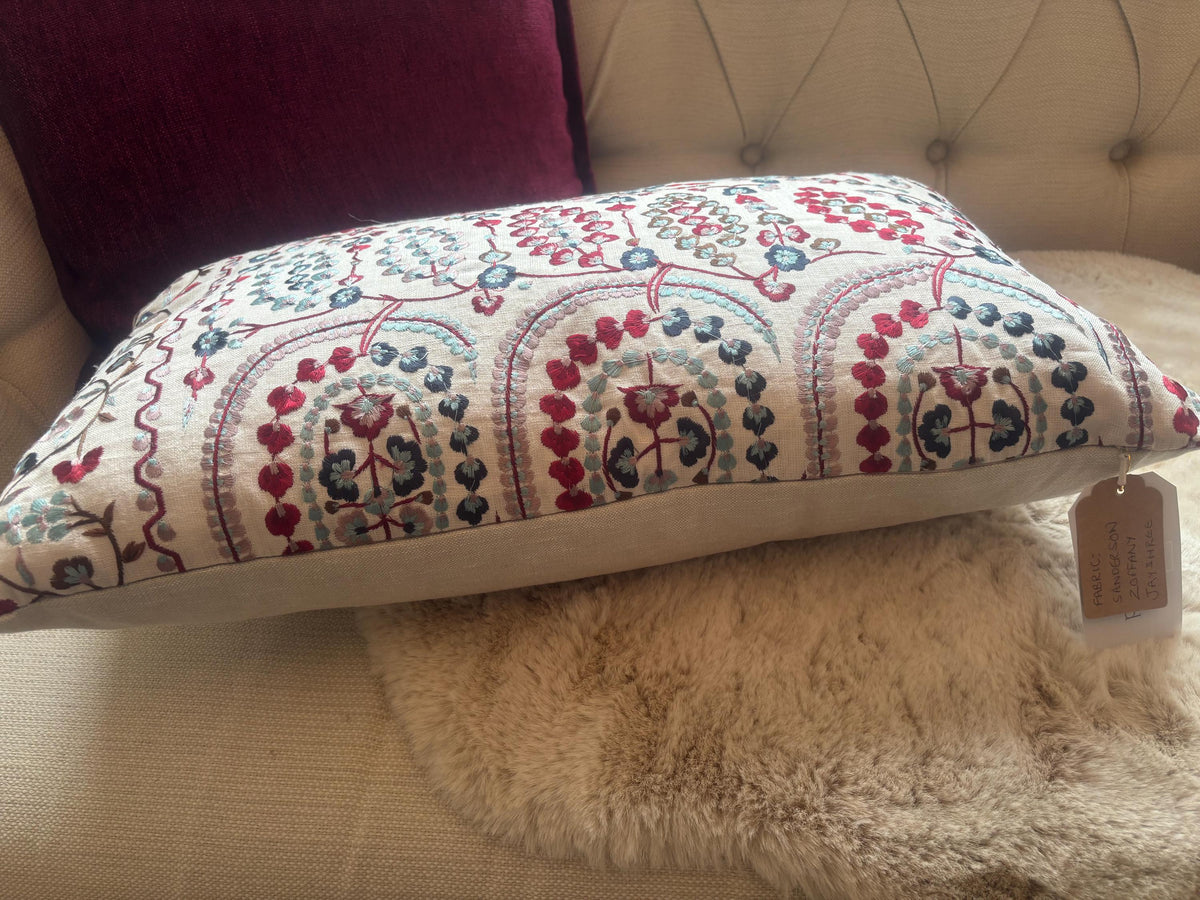 Sanderson Jayshree Zoffany Red & Blue Embroidered Lumbar Cushion Covers – Pair, 35 × 60cm